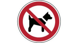 824530, ISO Safety Sign - No Dogs, Round, Black / Red on White, Polyester, 1pcs, Brady