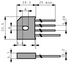KBU12A, Диодный мост; плоские; 50В; 12А, Diotec Semiconductor