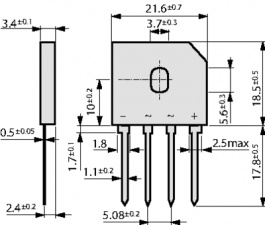 GBV15K, Bridge rectifier 1000 V 15 A SIL, Diotec Semiconductor