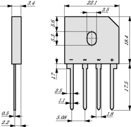 GBU12G, Bridge rectifier 400 V 12 A SIL, Diotec Semiconductor