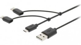 CCGB60620BK10, 3-in-1 Sync and Charge Cable USB A Plug - USB Micro-B Plug + Lightning Adapter/U, Nedis (HQ)