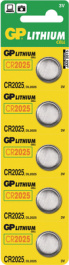 GP CR 2025-C5 [5 шт], Button cell battery,&nbsp;&nbsp;Lithium, 3 V, 160 mAh, GP Batteries