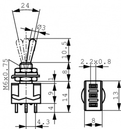 MTA 206R, Miniature Toggle Switch, Off-(On), Soldering Lugs, Knitter-switch