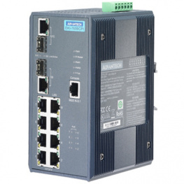 EKI-7659CPI, 8+2G managed PoE switch wide temp 8x 10/100 RJ45 PoE 2x 10/100/1000 RJ45/SFF (Mi, Advantech