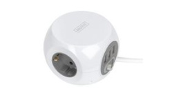 DA-70623, Outlet Socket Cube 3x DE Type F (CEE 7/3) Socket - DE Type F (CEE 7/4) Plug White 1.4m, DIGITUS