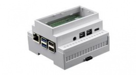 CBRPI-DR-4-CLR, DIN Rail Raspberry Pi 4B Enclosure with Clear Lid 90x88x58mm Grey Polycarbonate, CamdenBoss