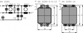 FN2080-10/06, Mains filter 10 A 250 VAC, Schaffner