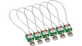 195979 [6 шт], Compact Cable Padlock, Keyed Different, Green, Pack of 6 pieces, Brady
