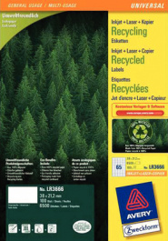 LR3666, Recycling Multipurpose Labels, 100 sheets/6.500 labels, 38 x, Zweckform