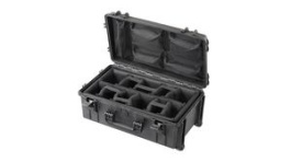RND 600-00312, Watertight Case with Padded Dividers, Organizer and Trolley, 30.16l, 574x361x225mm, Polypropylene (PP), Black, RND Lab