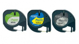 S0721800, Label Tape, Plastic, 12mm x 4m, White/Yellow/Silver, Dymo