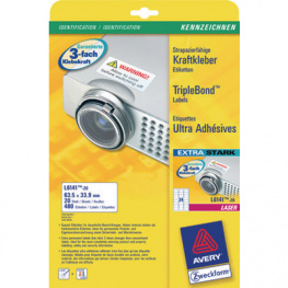 L6141-20, Triple Bond Labels, 20 sheets/480 labels, 63.5 x 33.9 mm, Wh, Zweckform