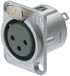 NC3FD-L-1-HE, XLR Panel-mount female receptacle, 3 Poles DL Soldering Connection Nickel - Plat, Neutrik