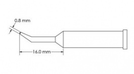 GT6-CN1608R, Soldering Tip, GT6, Bent, Conical, Long Reach, 0.8 x 16mm, Metcal
