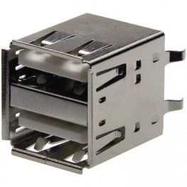 614008235023, Dual socket, vertical USB A 4P THD, WURTH Elektronik