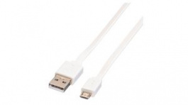 11028761, Cable USB-A Plug - USB Micro-B Plug 1m USB 2.0 White, Roline