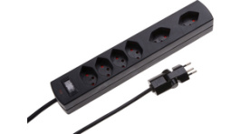 114976, Outlet strip with switch & clip-clap, 6xJ (T13), Black, Max Hauri
