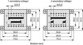 EI541 1128, PCB transformer 16 VA 6 VAC (2x), Hahn