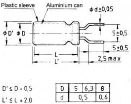 SKF010M1HD11-UF, Capacitor, radial 1 uF 50 VDC, Jamicon