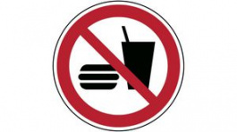 824679, ISO Safety Sign - No Eating or Drinking, Round, Black / Red on White, Polyester, 1pcs, Brady