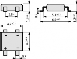 S40-SLIM, Bridge rectifier 80 V 0.8 A MiniDIL, Diotec Semiconductor