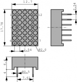 TA07-11EWA, Дисплей: LED; матрица; 5x7; красный; 3-8мкд; анод; 17,78x12,7мм, Kingbright