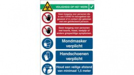 RND 605-00198, COVID-19 Reception, Safety Sign, Dutch, 262x371mm, 1pcs, Brady