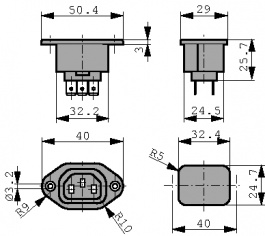 6600.3300, Разъем: питания AC; IEC 60320; C13 (F); гнездо; "мама"; 10А; 250ВAC, Schurter