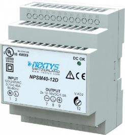 NPSM40-12D, Power Supply 1Ph, 40W\\In: 120-240Vac, Out: 2 x (12-16Vdc)/2 x1A, NEXTYS