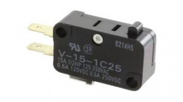 V-15-1C5, Micro Switch V, 15A, 1CO, 1.96N, Pin Plunger, Omron