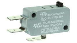 V15T16-CZ100-K, Микропереключатель; без рычага; SPDT; 16A/250ВAC; ON-(ON); 1; IP40, Honeywell