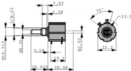 7286 R10K L.25, Wirewound Potentiometer, 10 kOhm, Soldering lugs, BI Technologies