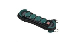 500.200, Outlet Strip HOOK 4x DE Type F (CEE 7/3) Socket - DE/FR Type F/E (CEE 7/7) Plug Black / Green 4m, Bachmann