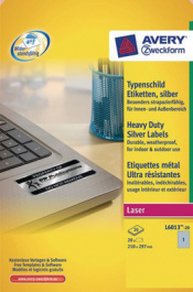 L6013-20 [20 шт], Heavy Duty Silver Labels, 20 sheets/20 labels, 210 x 297 mm,, Zweckform
