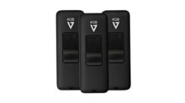 VF24GAR-3PK-3E, USB Stick with Slide-In Connector, 3-Pack, 4GB, USB 2.0, Black, V7