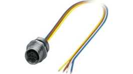 1027686, M12 Front Mounting Push-Pull Panel Socket, 4 Poles, D-Coded, Assembled with Wire, Phoenix Contact