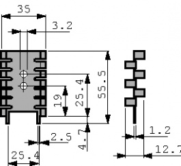 FK 219 CB 1 SA, Радиатор: штампованный; черный; L: 55,6мм; W: 35,1мм; H: 12,6мм, Fischer Elektronik