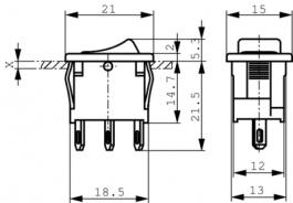 1808.6102, Rocker switch 1P 6 A 250 VAC, Marquardt