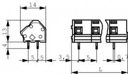 236-402, PCB terminal block 0.08...2.5 mm2 solid or stranded 5 mm/5.08 mm, 2 poles, Wago