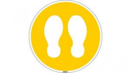 306918, Stand Here, Floor Sign, Round, White on Yellow, Polyester, Mandatory Action, 1pc, Brady