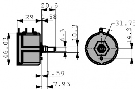 CR5KL.5, Wirewound Potentiometer, 5 kOhm, Soldering lugs, BI Technologies