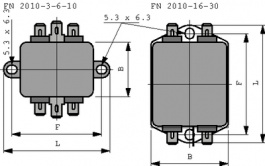 FN2010-3-06, Фильтр: помехоподавляющий; однофазный; 250ВAC; Cx: 100нФ; Cy: 4,7нФ, Schaffner