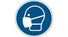 820209, ISO Safety Sign - Wear a Mask, Round, White on Blue, Polyester, 1pcs, Brady