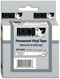 18444, Rhino tape IND, vinyl 12 mm black on white, Dymo