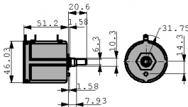 A R5K L.25, Wirewound Potentiometer, 5 kOhm, Soldering lugs, BI Technologies
