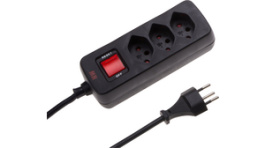 115001, Outlet strip, 1 Switch, 3xJ (T13), 1.5 m, CH/T12, black, Max Hauri
