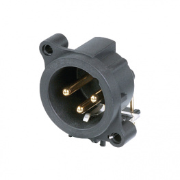 NC3MAH, XLR Panel-mount male receptacle, 3 Poles A Horizontal/PCB Mounting Black, Neutrik