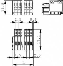 733-105, Female header Pitch 2.5 mm, 5 Poles, Wago