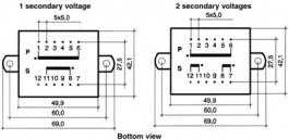 EI481 1120, PCB transformer 10 VA 2 x 15VAC, Hahn