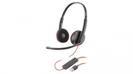209745-201, Headset, Blackwire 3200, Stereo, On-Ear, 20kHz, USB, Black / Red, Poly